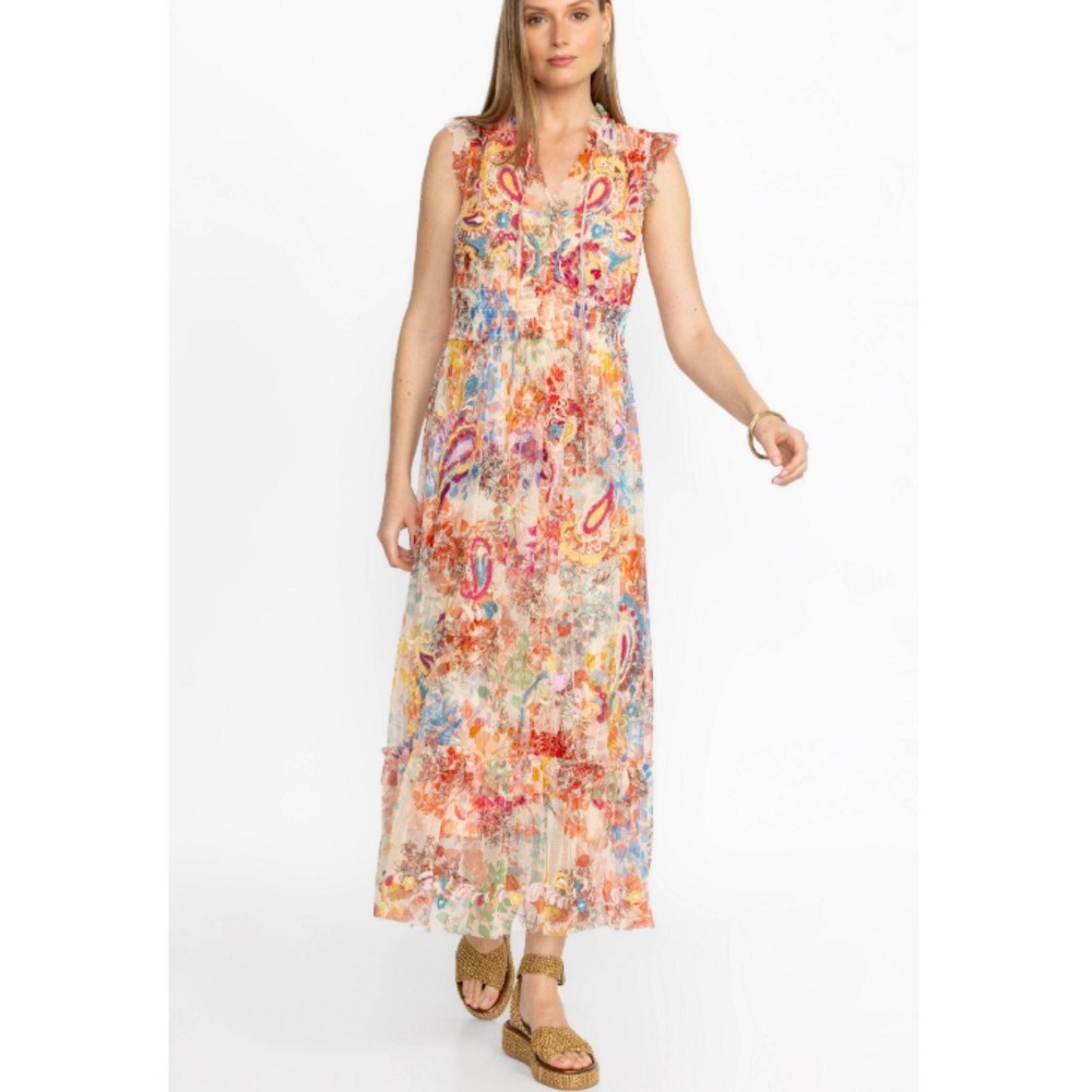 Johnny Was Biya Mazzy Tie Dress Women S Leafy Floral Mesh Embroidered B31624-5
